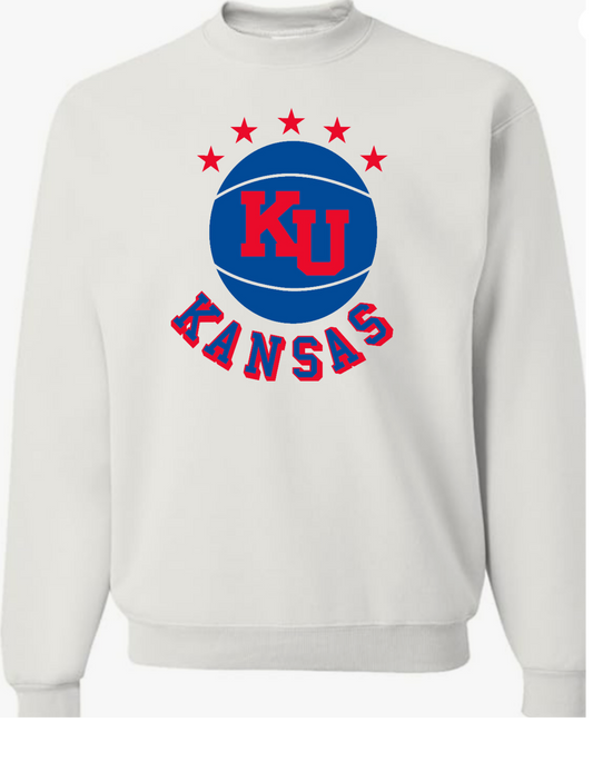 562 White Unisex Crew Neck Sweatshirt KU Star Ball