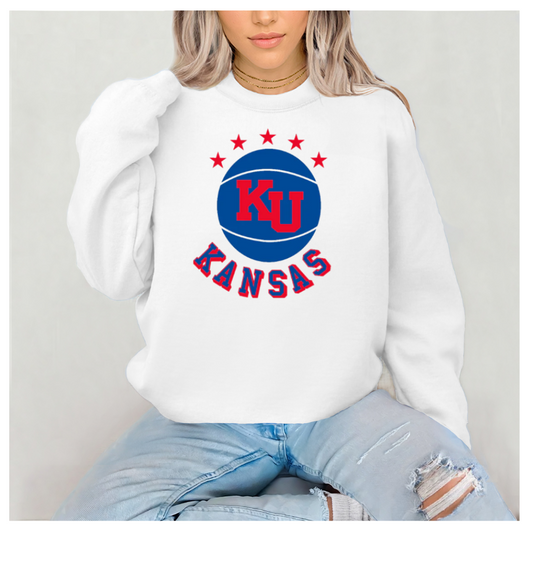 562 White Unisex Crew Neck Sweatshirt KU Star Ball