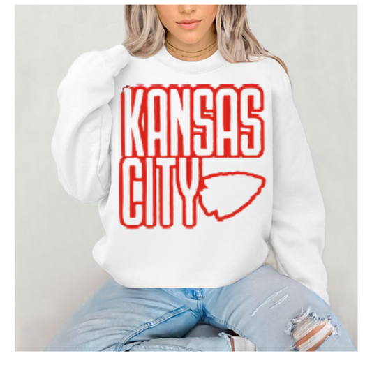 White Unisex Crew Neck Sweatshirt KANSAS CITY Arrowhead VINTAGE FLOCK